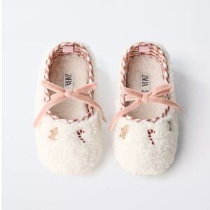 ZARA Home Kids Toddler Girl Ballerina Slippers Shoes Sheepskin Sz 9 24/25 NWT